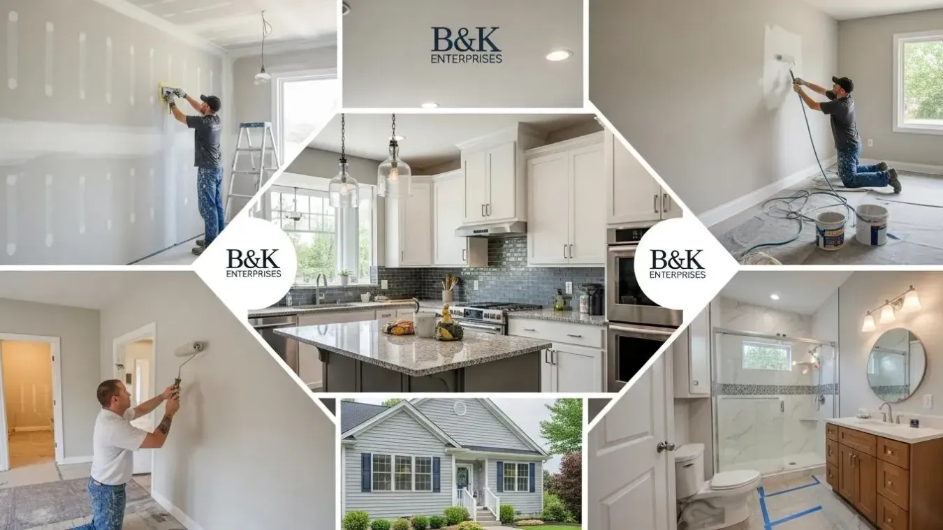 Collage of home improvement services including remodeling and painting