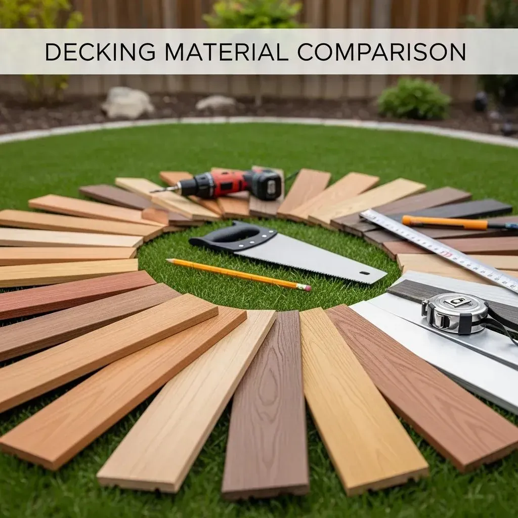 Side-by-side decking materials: wood, composite, and metal — factors that change installation costs