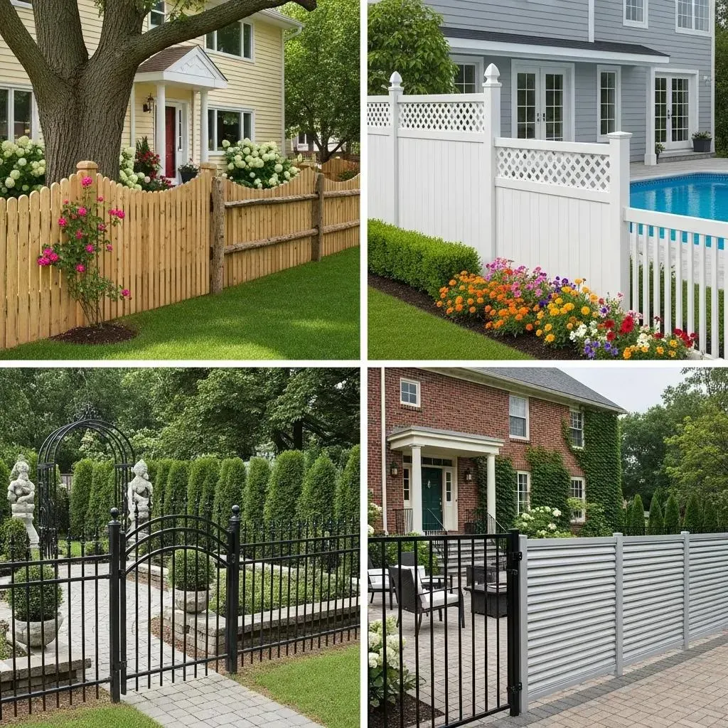 Examples of residential fencing — wood, vinyl, and metal options suited to Nashville properties