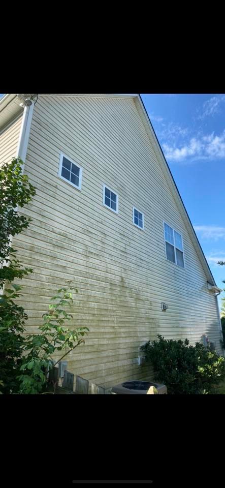 Dirty vinyl siding with mildew before professional exterior house washing services
