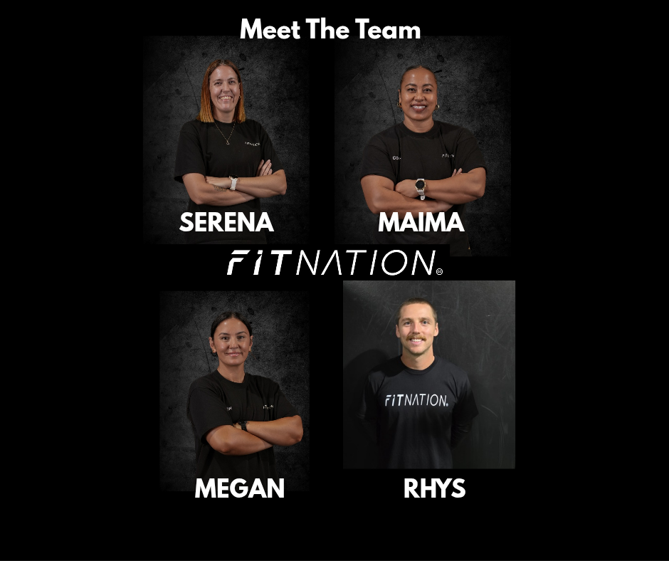 Four women posing for a picture in front of a sign that says fitnatic