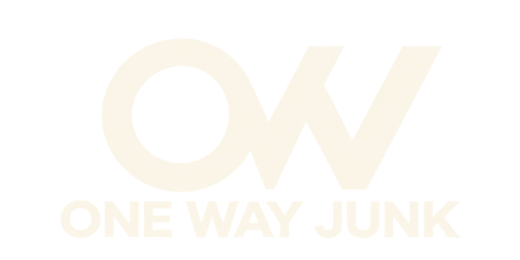Cream logo reading “OW” above “ONE WAY JUNK” on a white background
