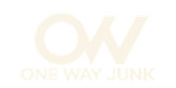 Cream logo reading &ldquo;OW&rdquo; above &ldquo;ONE WAY JUNK&rdquo; on a white background