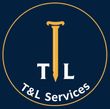 T&L Services logo with gold sword-like T between white T and L on a navy circle