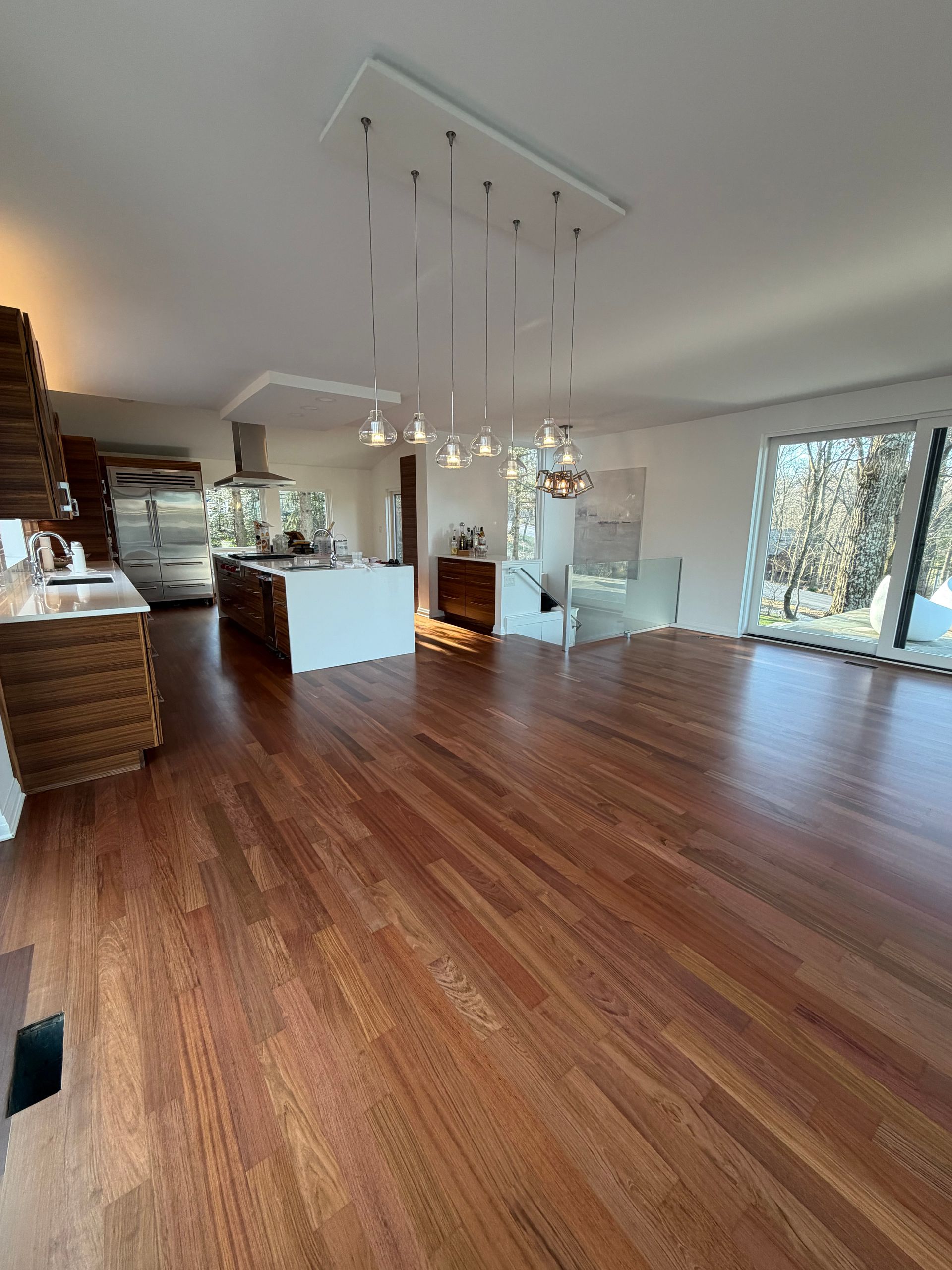 Restained wood floor. Walnut stain