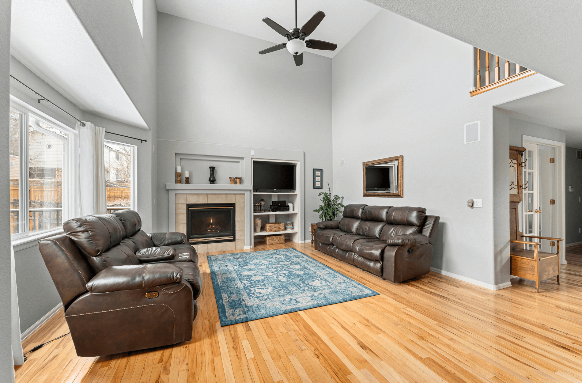 Finished wood floor family room