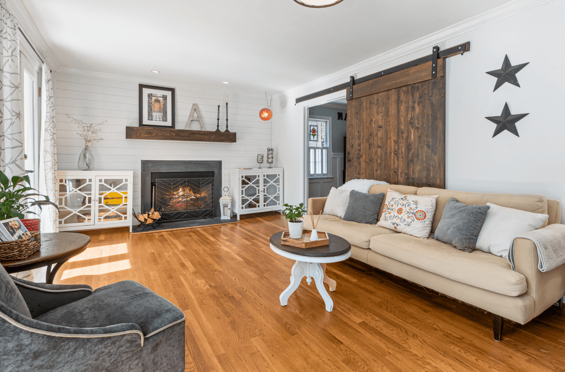 Finished wood floor living room