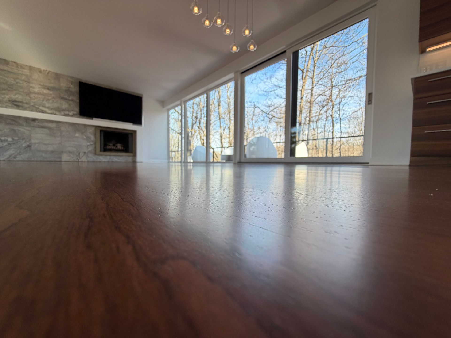 Restained wood floor dark walnut