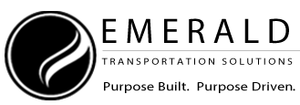 The logo for emerald transportation solutions is black and white.
