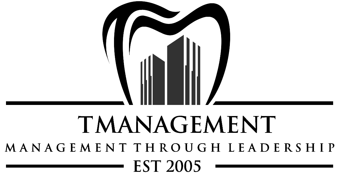 A black and white logo for tmanagement management through leadership.