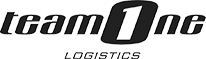 The logo for team one logistics is black and white.