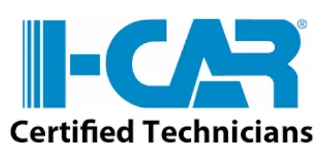 A blue and white logo for certified technicians