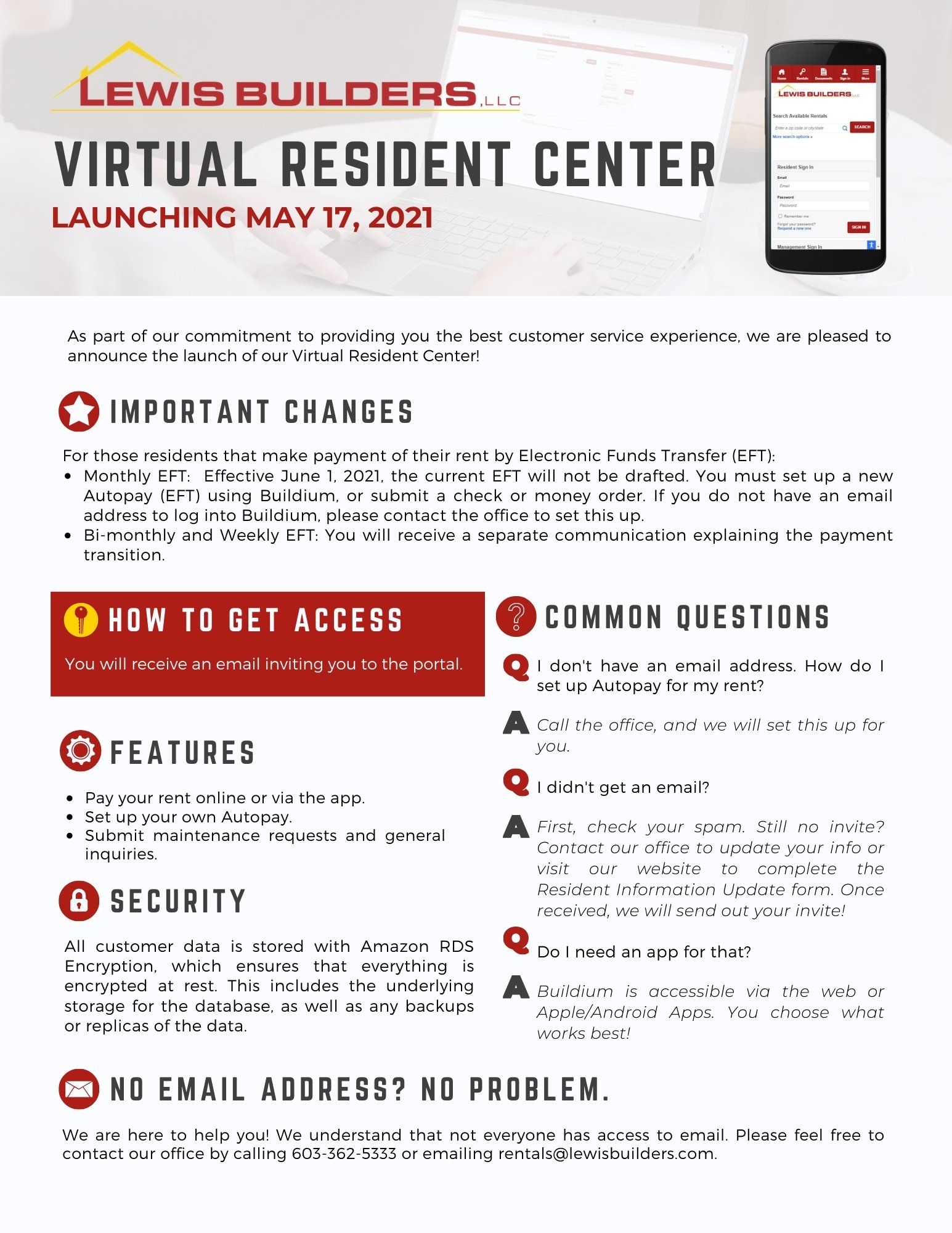 Lewis builders is launching a virtual resident center on may 17 , 2021.
