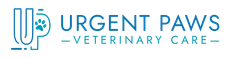 Urgent Paws Veterinary Care logo in blue and teal with a paw print and medical cross icon