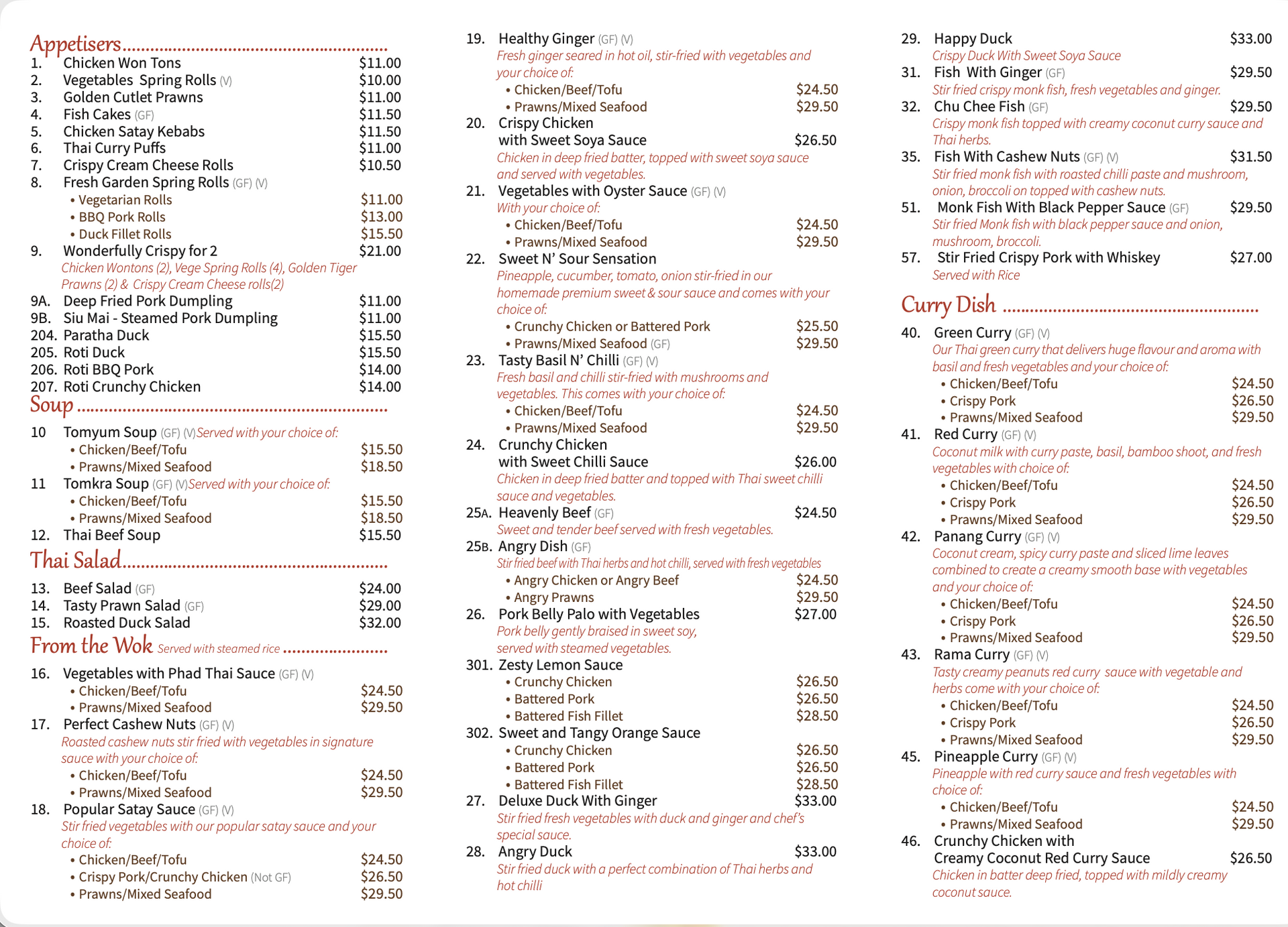 A menu for a restaurant called chai-yo