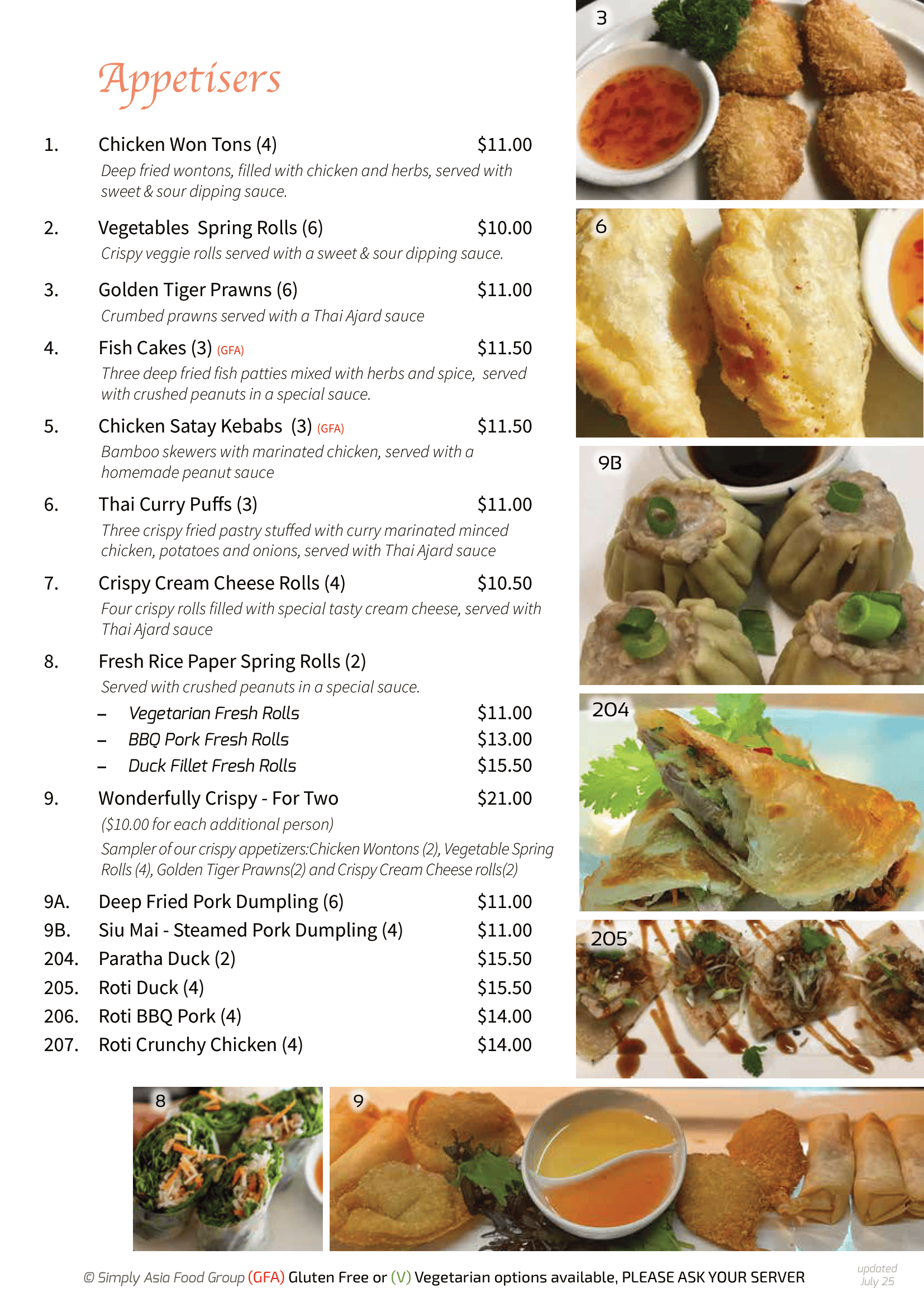 A menu for a restaurant with a variety of food on it.