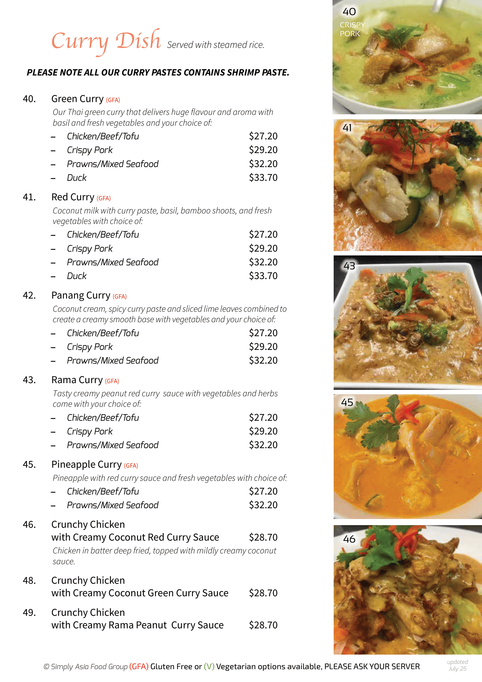 A menu for a restaurant with noodles and rice on it.