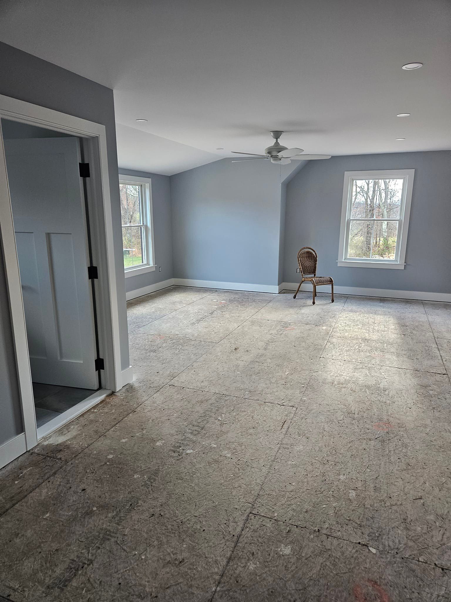 Grey painted walls of interior of a residential home.