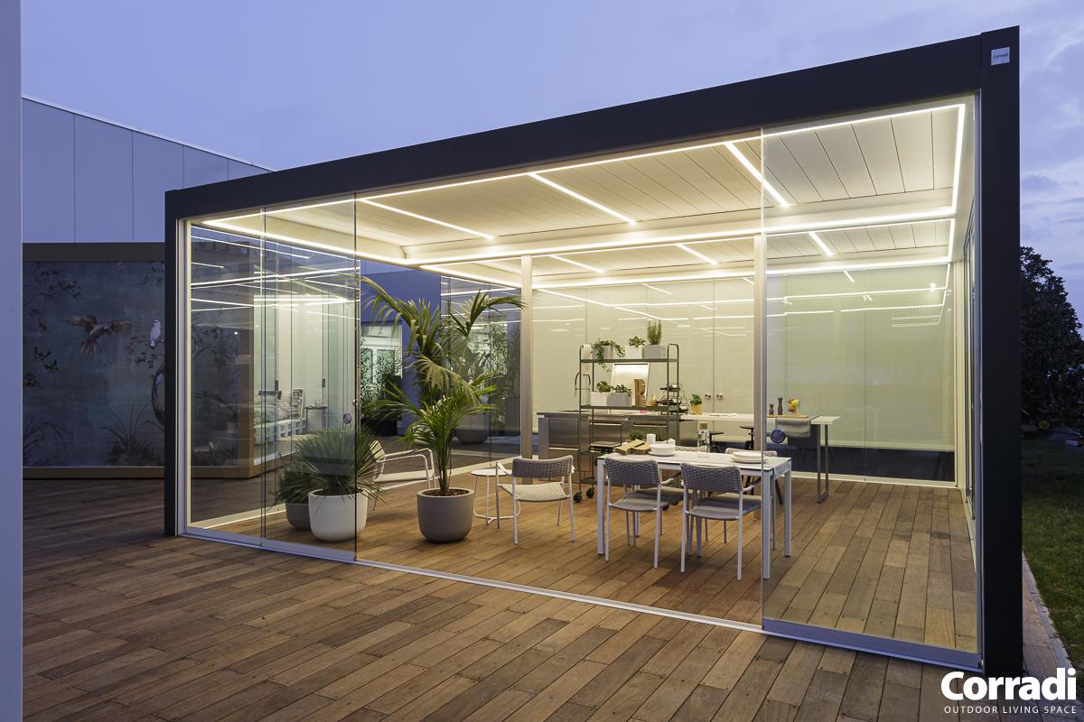 pergola con vetri scorrevoli