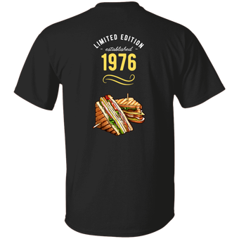 A black t-shirt with a picture of a club sandwich on it