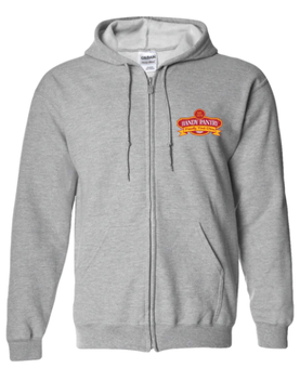 A grey hoodie with the word seven dents on it