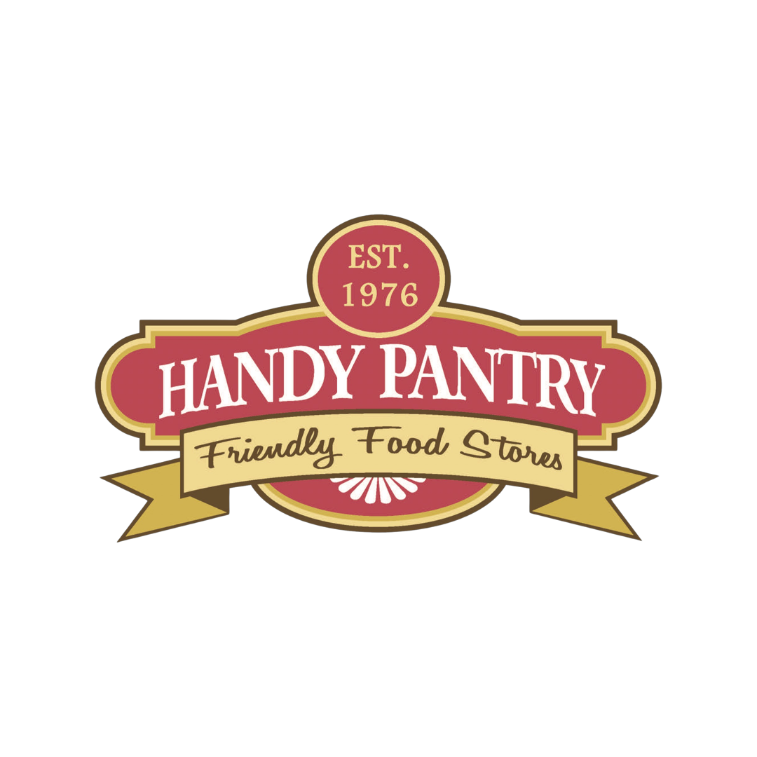 The logo for handy pantry is a friendly food store.