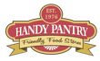 The logo for handy pantry is a friendly food store.