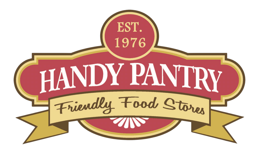 The logo for handy pantry is a friendly food store.