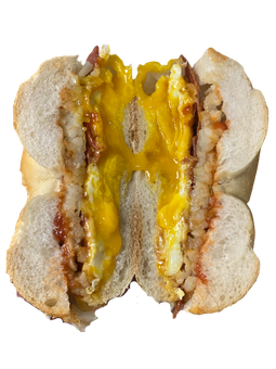A close up of a sandwich that has been cut in half