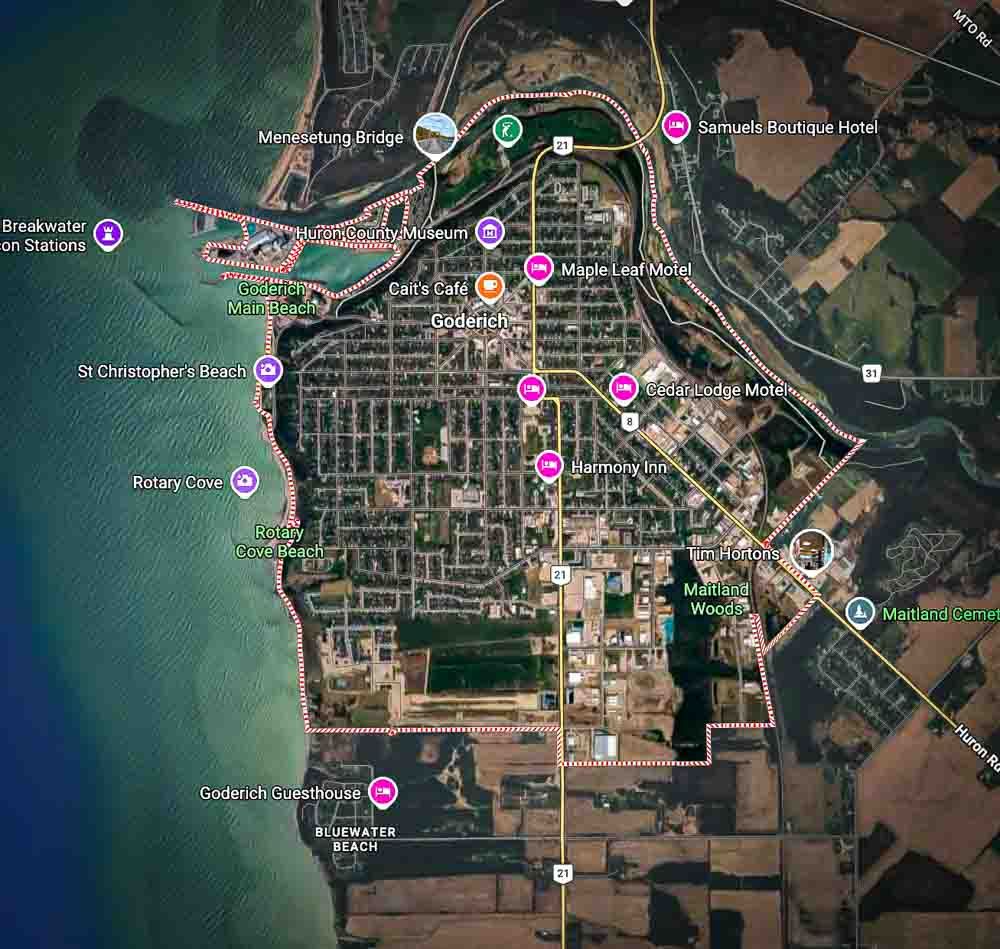 Aerial map of Goderich, Ontario