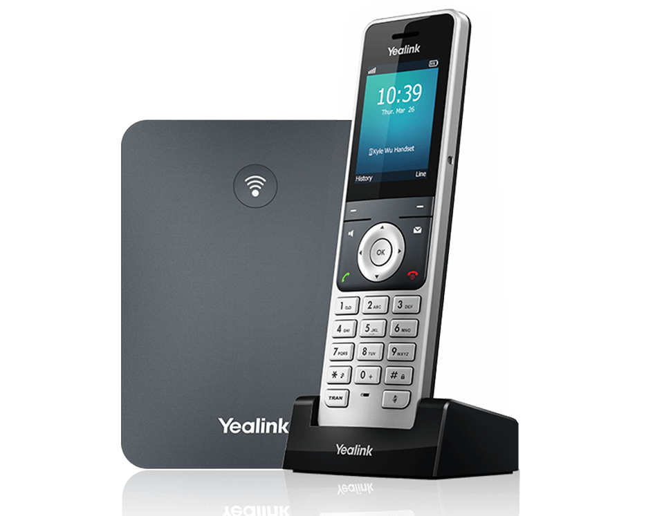 Yealink cordless desk phone with base station, silver and black