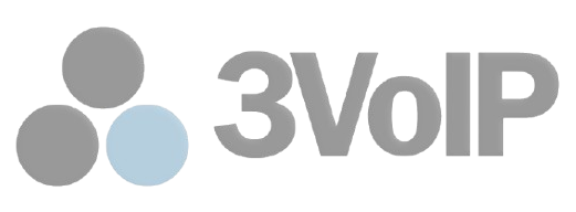 3VoIP logo with three gray and blue circles and gray text