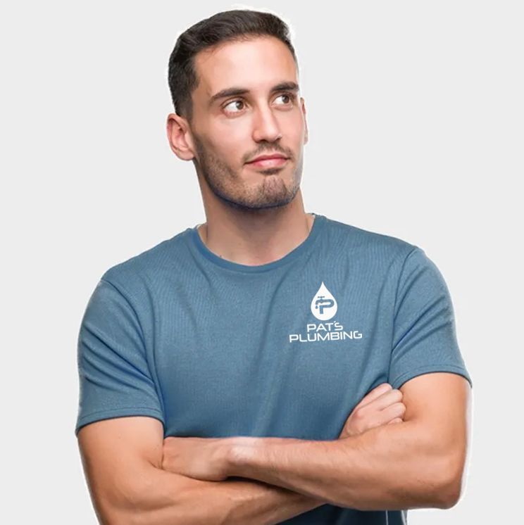 Man wearing a blue t-shirt with