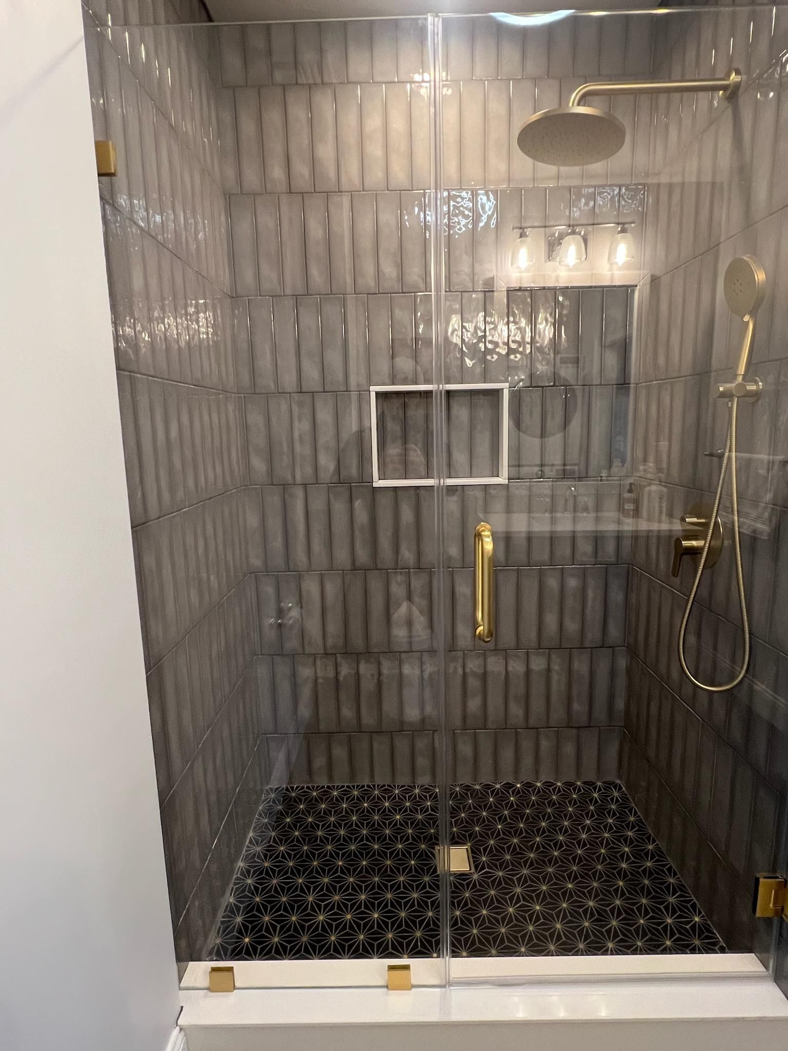 finished with glass shower door for Shower Remodel in East Boston