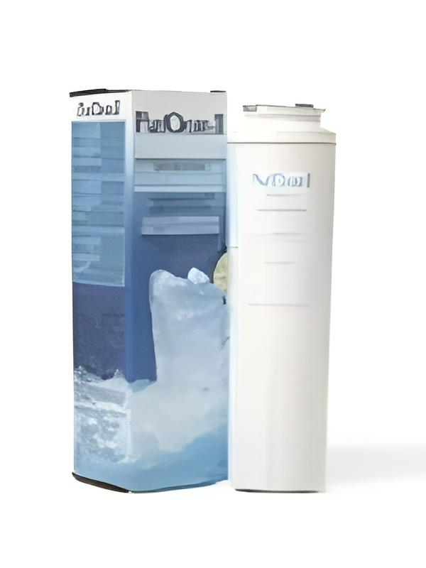 White water filter cartridge with blue boxed packaging;