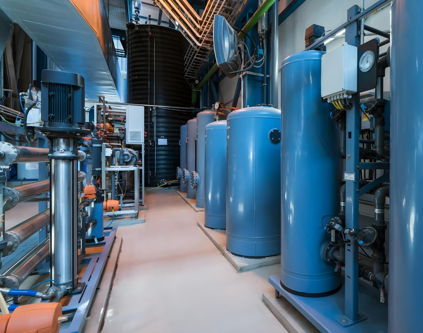 A Row of Blue Tanks Are Lined Up in a Factory — NT Water Filters In Winnellie, NT
