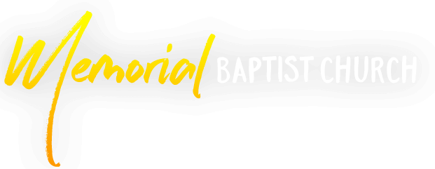 Memorial Baptist Church logo with yellow script and white text on a light gray background