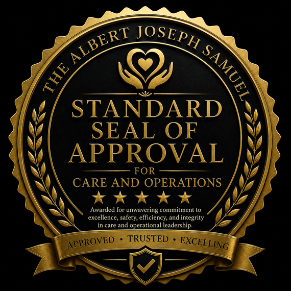 Gold-and-black seal reading “Standard Seal of Approval” with stars and ribbon banner