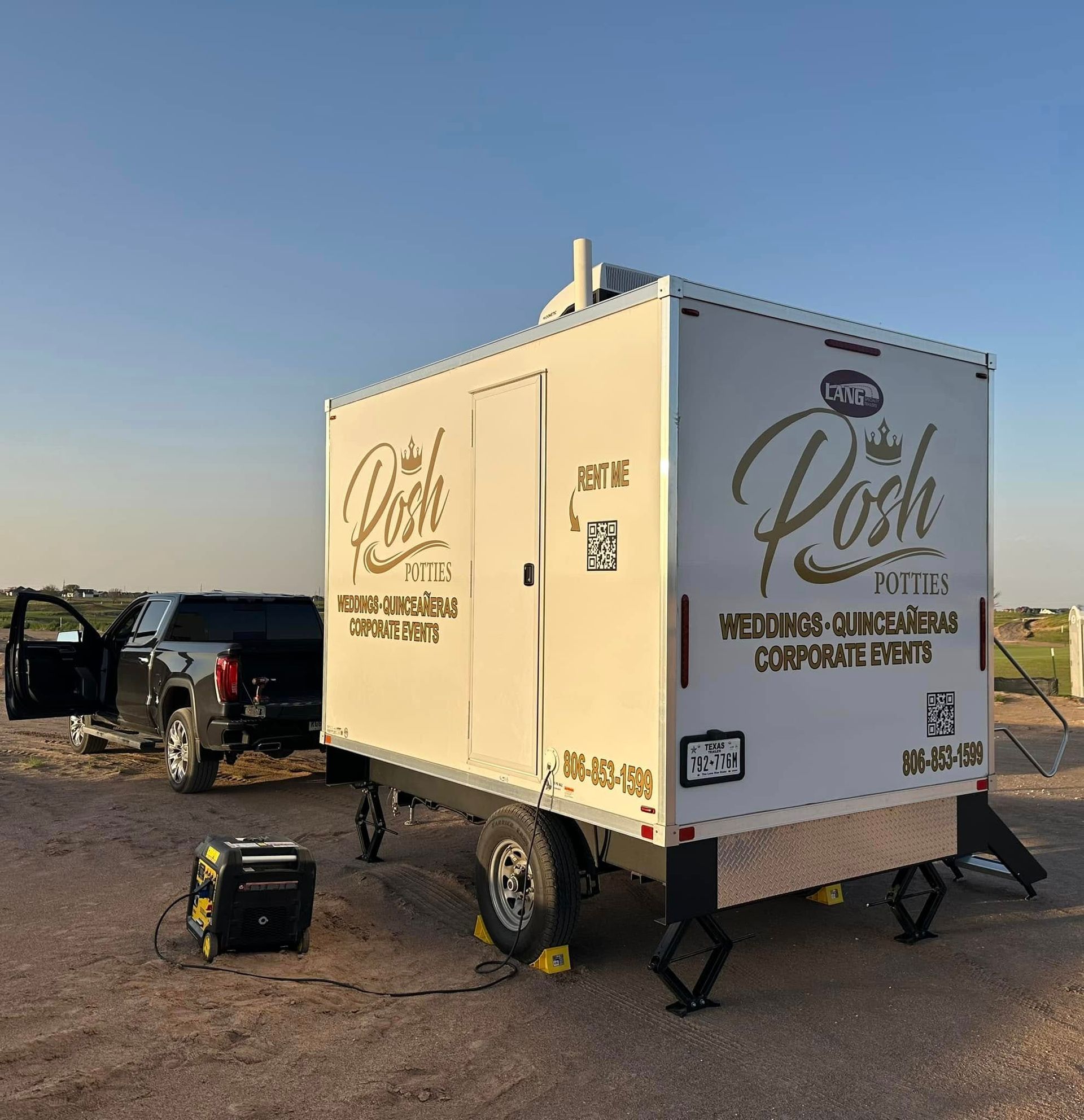 White portable restroom trailer 