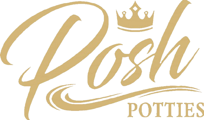 Gold script logo: "Posh" with a crown, "Potties" below.