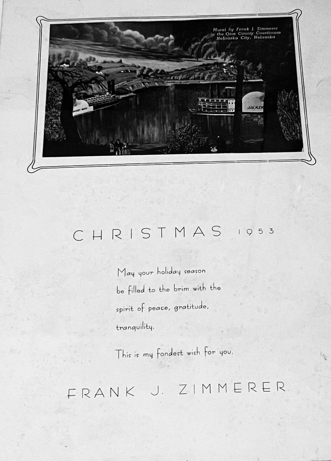 A christmas card with a picture of a river on it