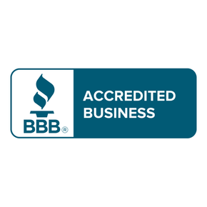 BBB Accredited Business badge in teal and white with flame logo