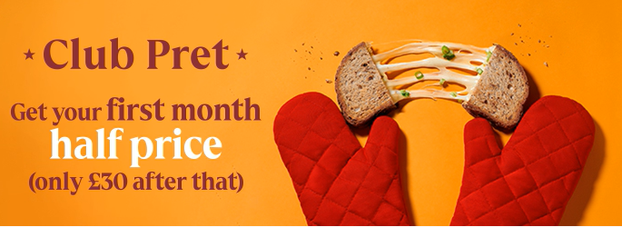 Cedara launches reduction marketplace - Pret advertising image of gloves and sandwich