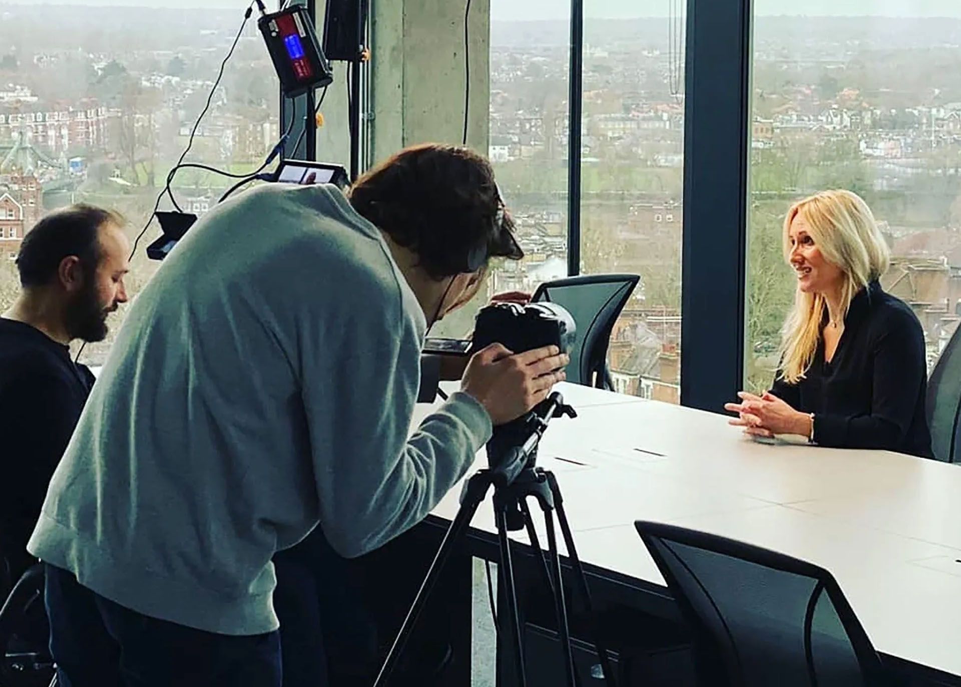 Julia Linehan being interviewed on camera