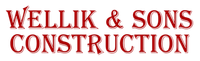 Welik & Sons Construction logo in red serif text on a light background