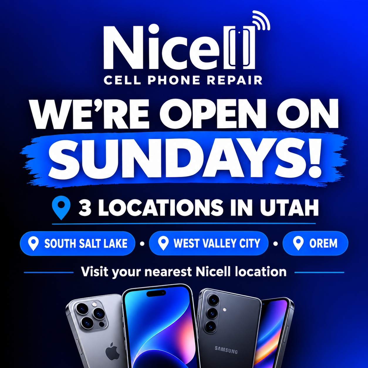 Cell Phone Repair Open on Sundays in South Salt Lake, West Valley City, and Orem, Utah | Nicell Cell