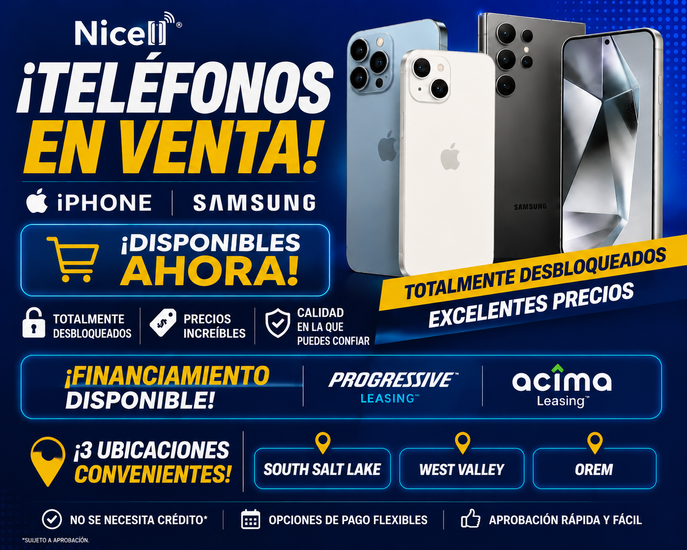 Teléfonos en venta West Valley City Utah iPhone Samsung desbloqueados Nicell Cell Phone Repair