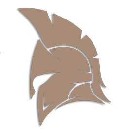 Brown Spartan helmet logo on a white background