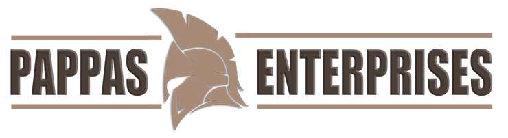 PAPPAS ENTERPRISES logo with a stylized hawk head between brown text and horizontal lines