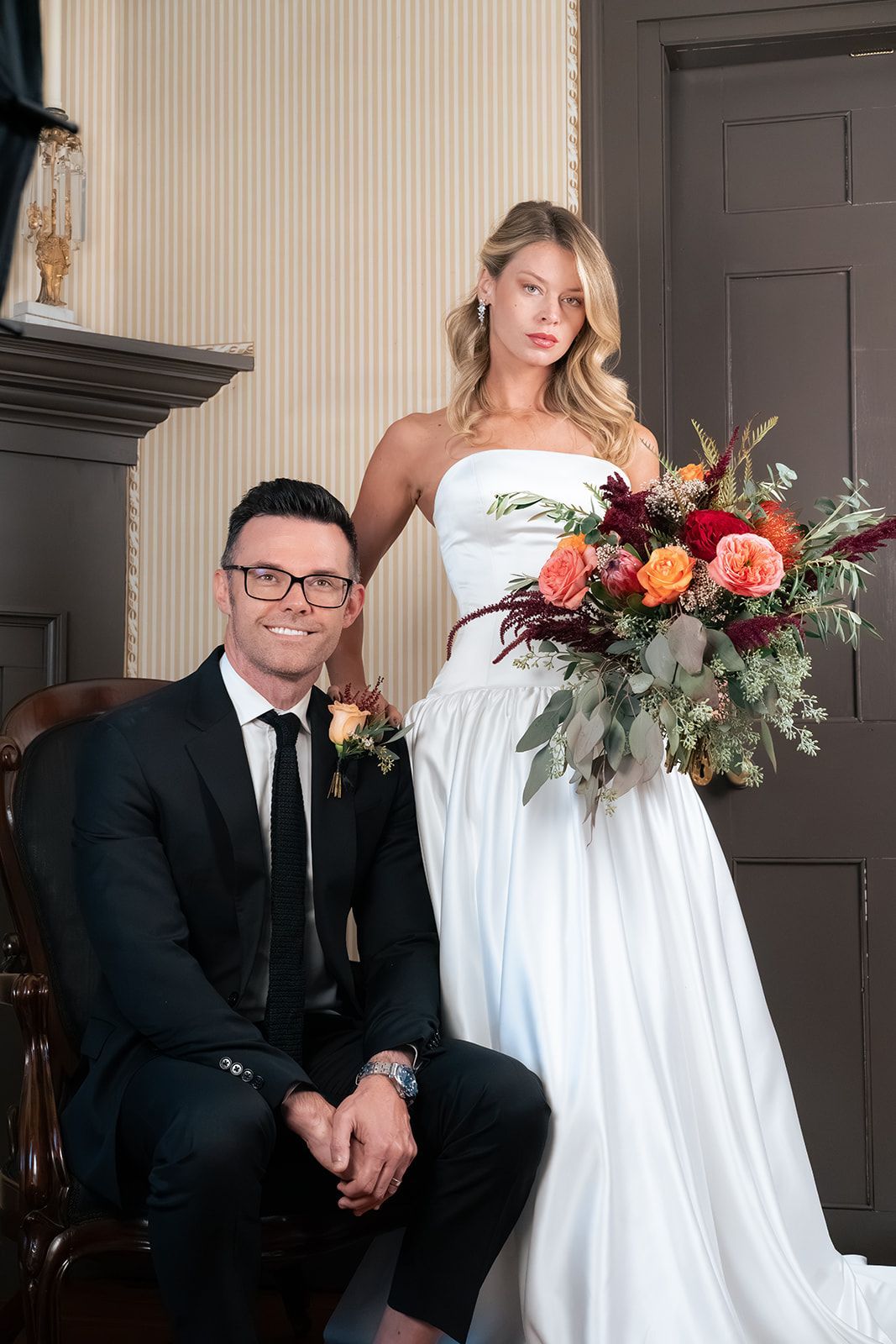 Bride and Groom in the Parlor at the Parry Mansion